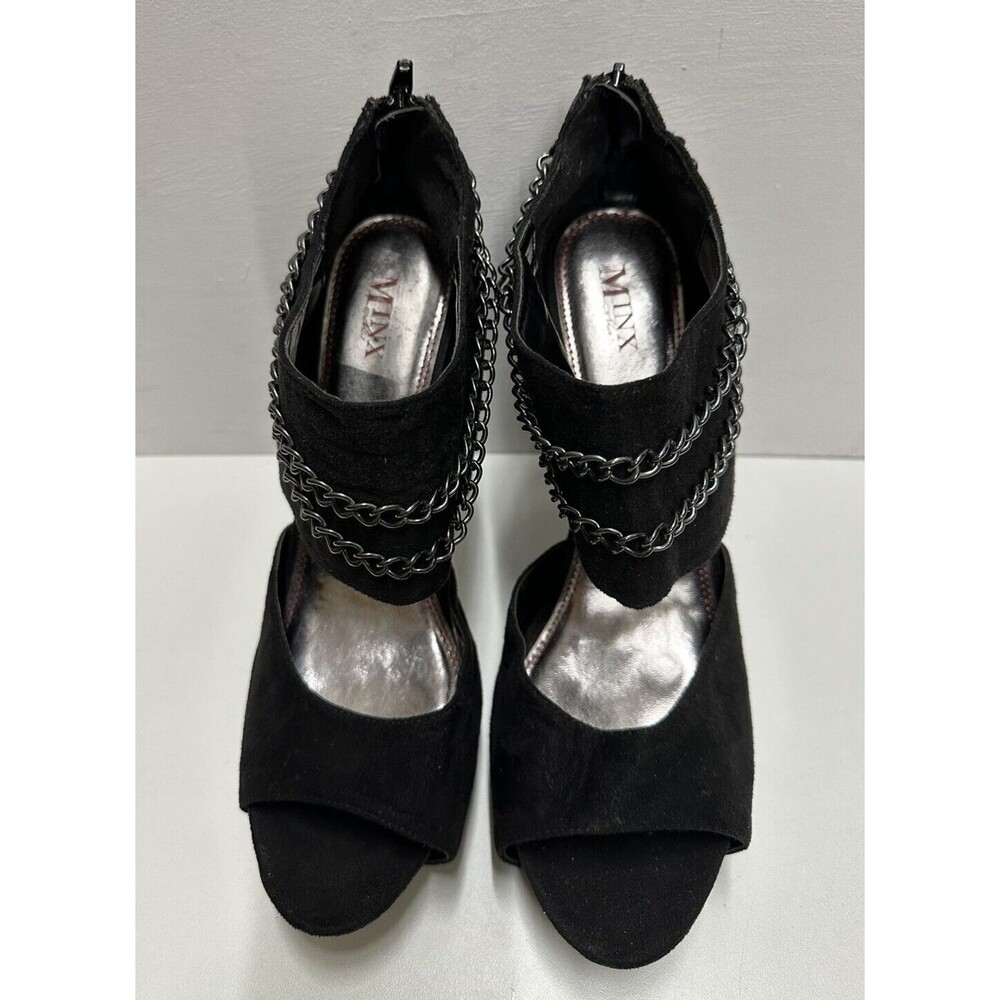 Mixit women size 10 EU 42 black faux suede platform heels with chain details